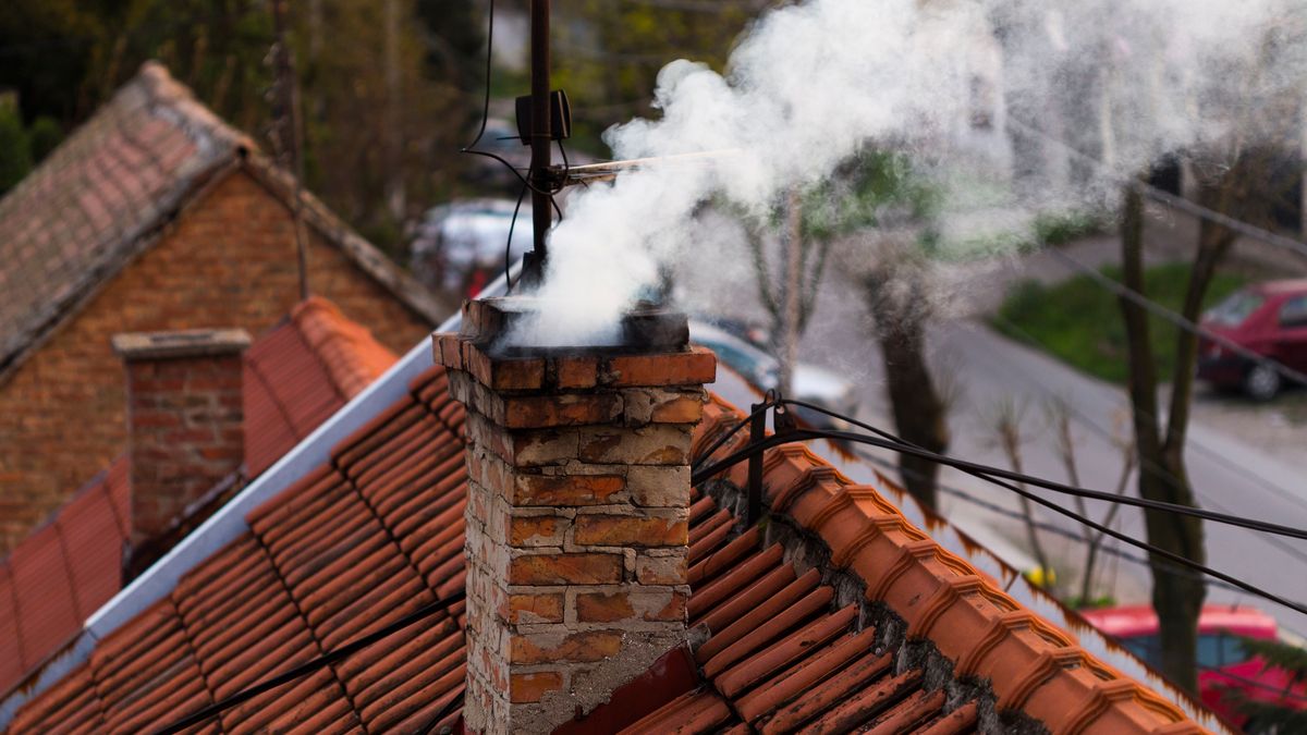 chimney, smoke, home, outdoor, tree, rise, brick, warm, stone, power, horizontal, old, top, covered, season, energy, round, architecture, winter, house, country, background, health, detail, construction, exterior, pipe, white, red, urban, building, countryside, dark, modern, roof, mountain, environment, pattern, structure, heating, landscape, air