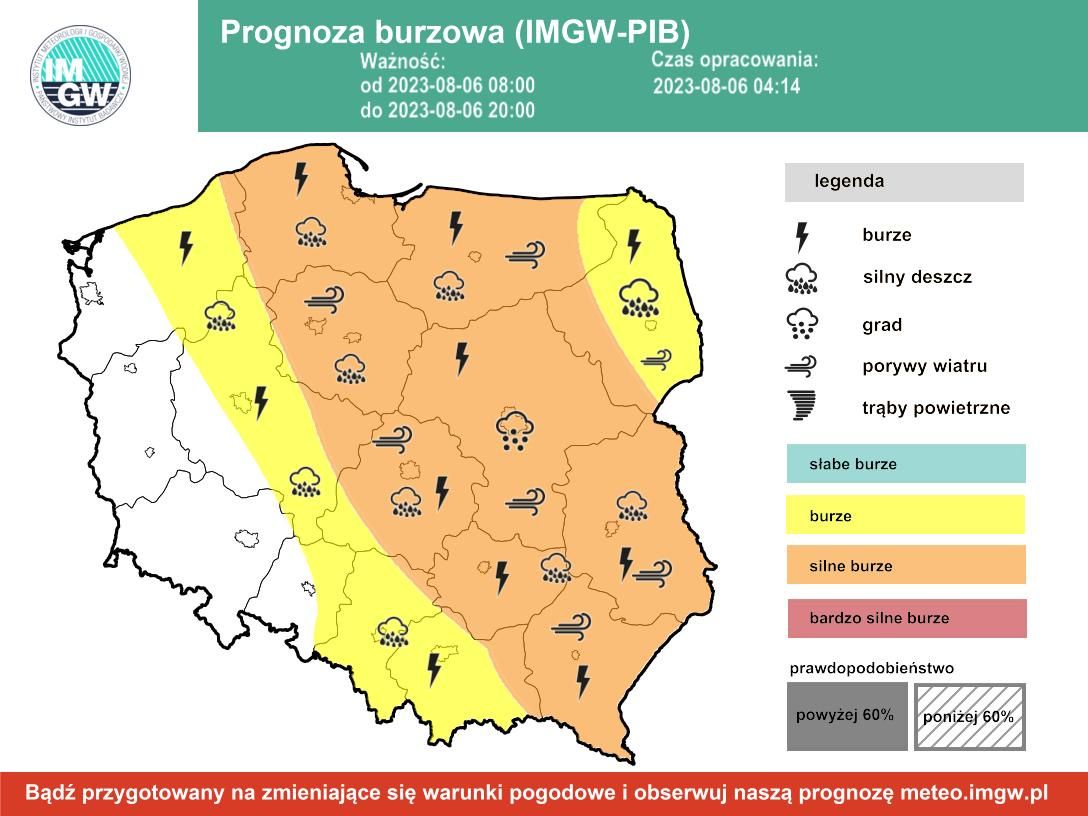 Prognoza burzowa IMGW na niedzielę 6 sierpnia