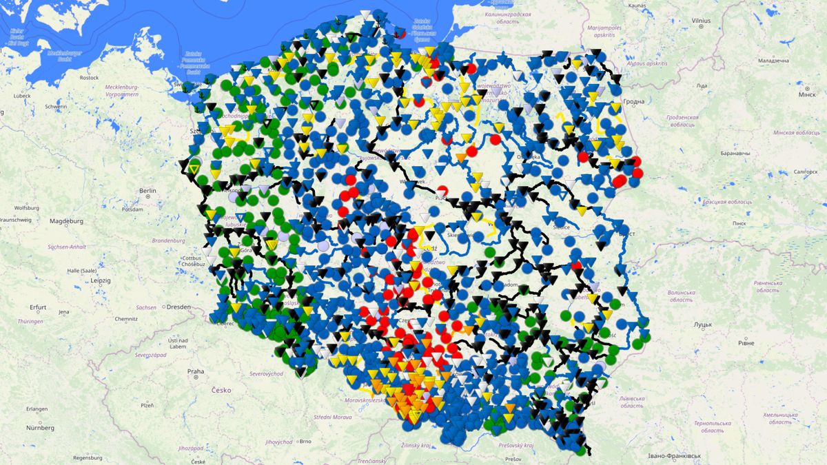 Mapa "hydro" w serwisie IMGW