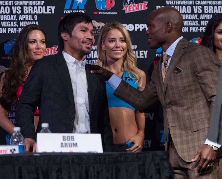 Pacquiao i Bradley podczas konferencji prasowej anonsującej walkę