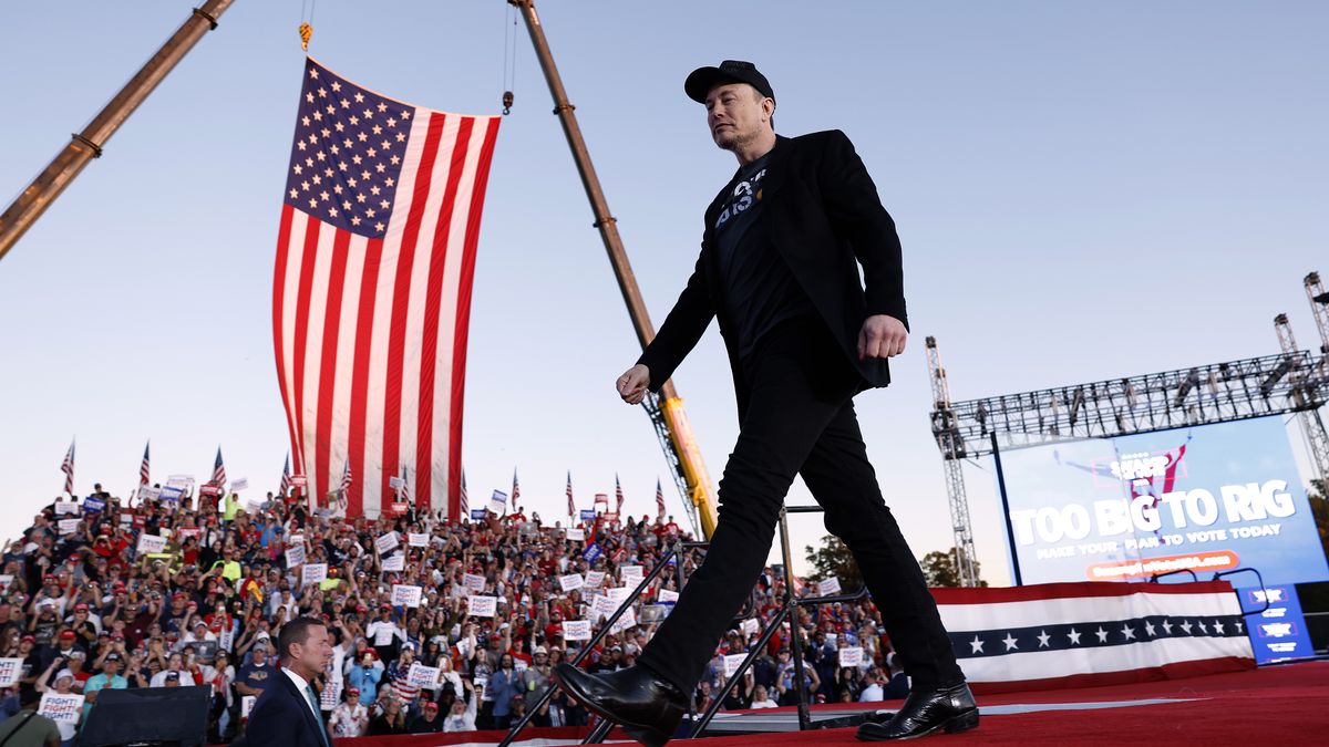 BUTLER, PENNSYLVANIA - OCTOBER 05: Elon Musk leaves the stage after addressing a campaign rally with Republican presidential nominee, former President Donald Trump at the Butler Farm Show fairgrounds on October 05, 2024 in Butler, Pennsylvania. This is the first time that Trump has returned to Butler since he was injured during an attempted assassination on July 13.  (Photo by Anna Moneymaker/Getty Images)