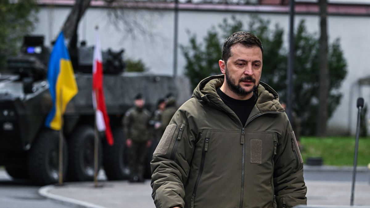 WARSAW, POLAND – APRIL 5:: Ukraine’s President, Volodymyr Zelenskyy and Poland's Prime Minister, Mateusz Morawiecki (not seen) inspect Polish-made Rosomak armored vehicles and greet Polish soldiers before delivering a statement to the press at the Prime Minister Chancellery on April 05, 2023 in Warsaw, Poland. The Ukrainian President will meet his Polish counterpart, Andrzej Duda and Poland's Prime Minister, Mateusz Morawiecki to discuss issues related to security, economic and agricultural cooperation. (Photo by Omar Marques/Getty Images)
