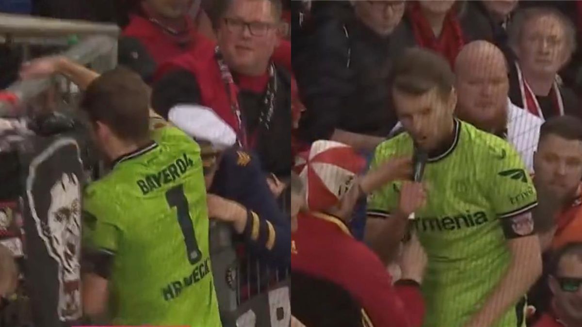 Twitter / Viaplay Sport Polska / Lukas Hradecky świętujący z kibicami