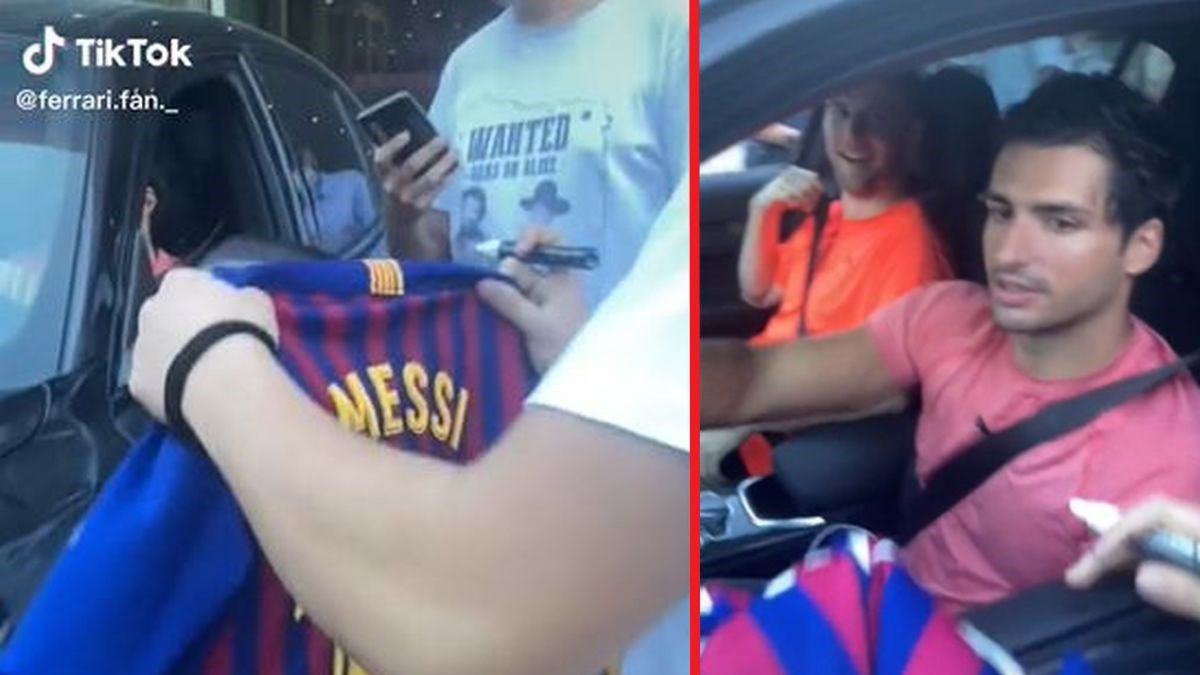 Zdjęcie okładkowe artykułu: Materiały prasowe / tiktok.com/@ferrari.fan._ / Na zdjęciu: Carlos Sainz poproszony o podpisanie koszulki Barcelony