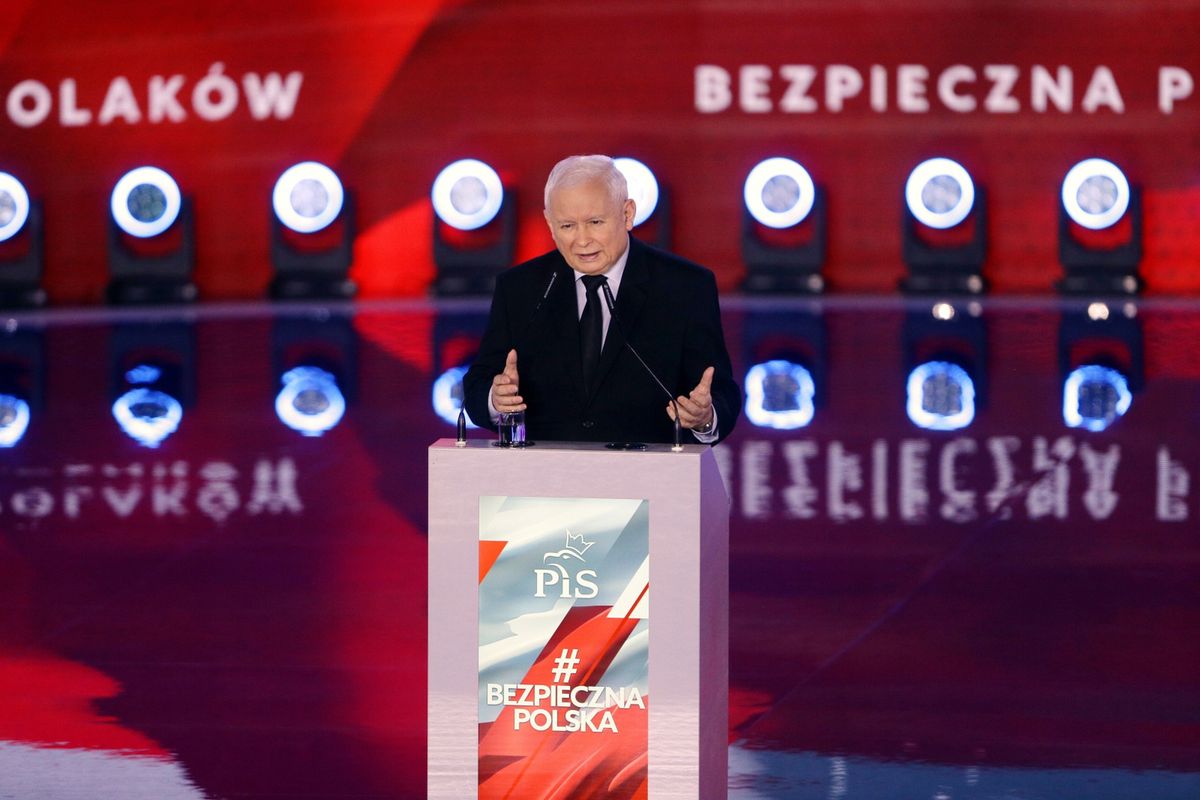Prezes PiS Jarosław Kaczyński na konwencji w Katowicach