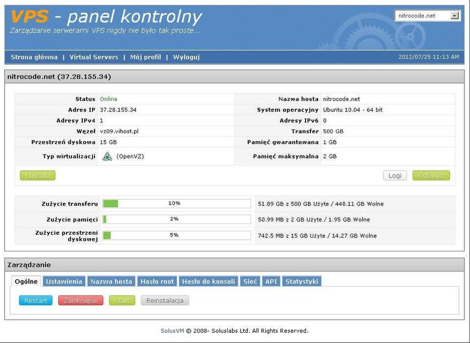 Panel zarządzania VPS-em