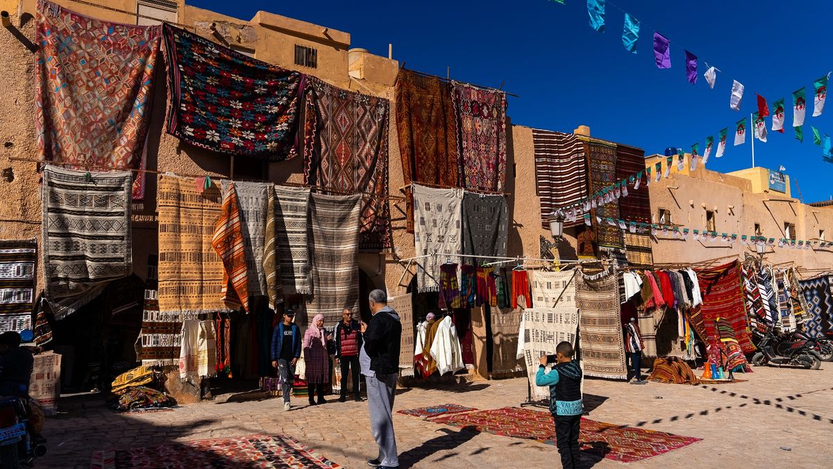 Carpet sellers at market square, North Africa, Ghardaia, Algeria
GHARDAIA, ALGERIA - JANUARY 04: Carpet sellers at market square, North Africa, Ghardaia, Algeria on January 4, 2023 in Ghardaia, Algeria. (Photo by Eric Lafforgue/Art in All of Us/Corbis via Getty Images)
Eric Lafforgue/Art in All of Us
adults, algerie, carpets, colour image, everyday life, ghardaïa, market, mozabite, mzab-berber, shop, souq, square, tumzabt