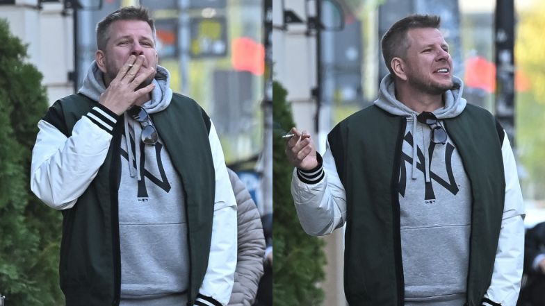 Filip Chajzer parkuje czarne BMW na zakazie i pędzi na ploteczki