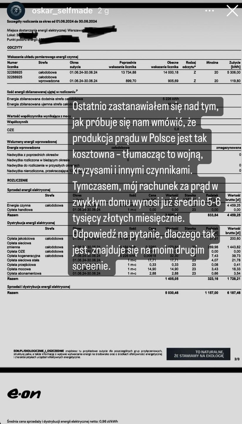 Narzeczony Klaudii Halejcio narzeka na wysokie rachunki za prąd w "zwykłym domu" za 9 mln zł