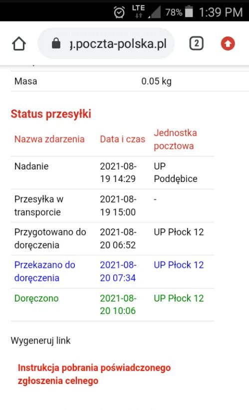 Potwierdzenie odebrania listu od Wójta Czechowskiego
