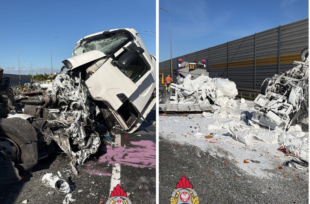 Rogowo: Zderzenie dwóch ciężarówek na A1. Dwie osoby trafiły do szpitala