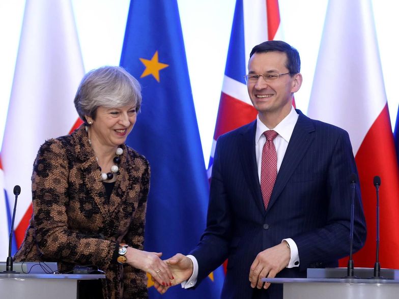 Warszawa, 21.12.2017. Theresa May i Mateusz Morawiecki podczas konferencji prasowej w KPRM.