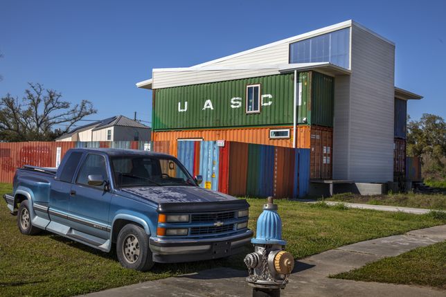 New Houses Being Built After Area Devastated by Hurricane KatrinaBrad Pitt's Make It Right Foundation building 150 homes for residents of New Orleans Lower Ninth Ward, on 11th March 2020 in New Orleans, Louisiana, United States. The regeneration project was set up by the Hollywood actor in 2007, two years after 4,000 homes were lost in Hurricane Katrina. A mixture of local architects, US firms and international companies contributed designs to the project including Gehry, Ghanaian practice Construct, Dutch stars MVRDV and Shigeru Ban Architects.  (photo by Barry Lewis/InPictures via Getty Images)Barry Lewiseco homes, brad pitt, building, lower ninth ward, devastated, united states