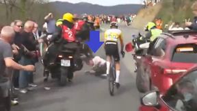 Sceny grozy na wyścigu. Mężczyzna leżał na asfalcie. Cudem go ominął