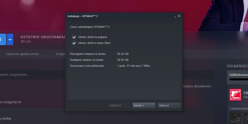Steam - wymagane miejsce na dysku