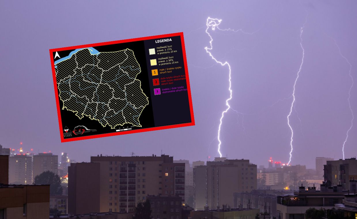 Wyładowania niemal w całej Polsce. Możliwy grad