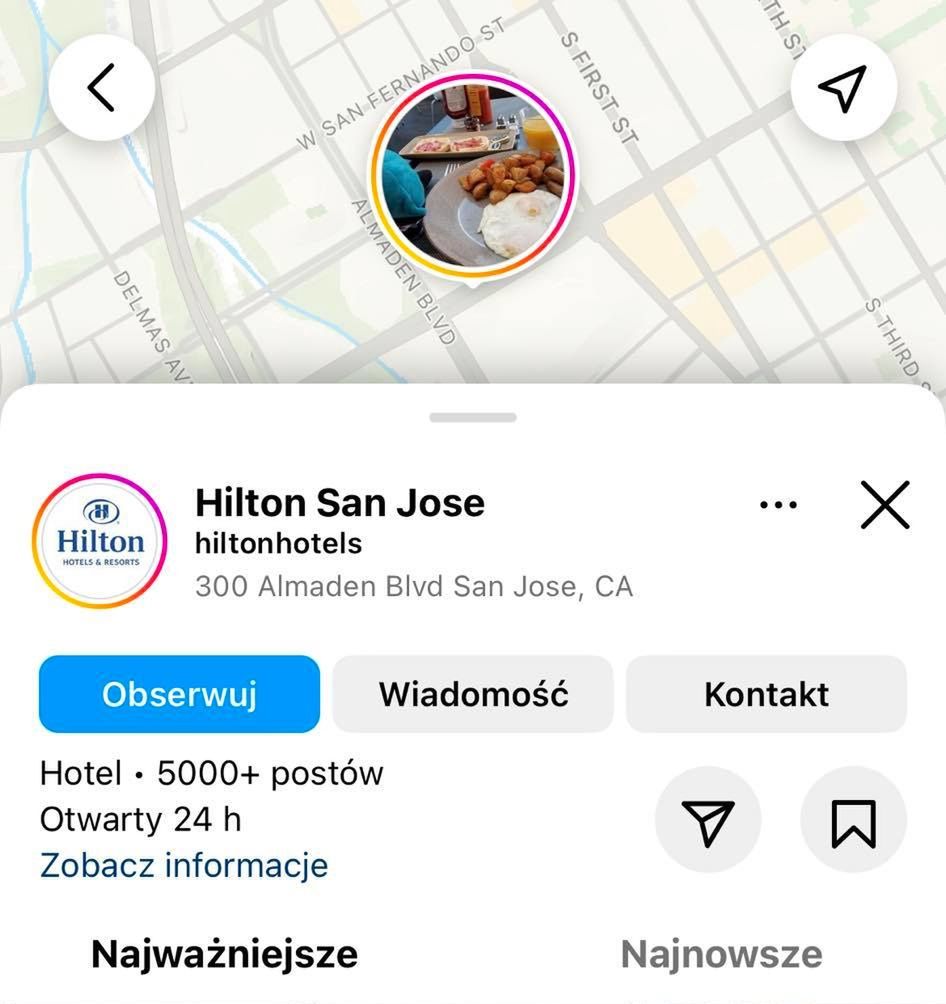 Trasa z San Jose do San Francisco wg Google