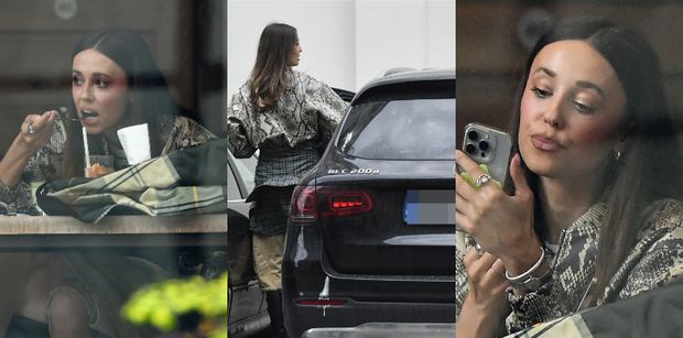 Izabella Krzan zadbała o nienaganny makijaż w knajpie, po czym pomaszerowała do mercedesa za prawie 200 tysięcy złotych (ZDJĘCIA)