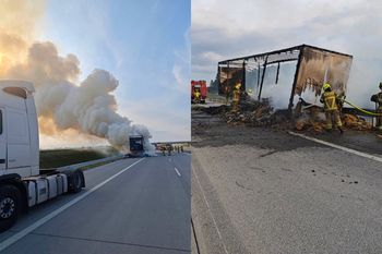 Pożar ciężarówki na A2. Kierowcy utknęli na trasie