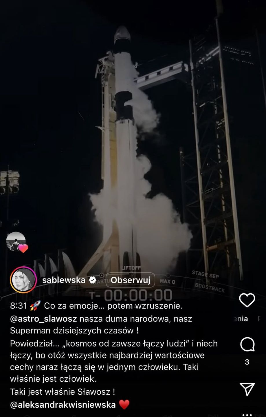 Gwiazdy reagują na start misji Uznańskiego-Wiśniewskiego