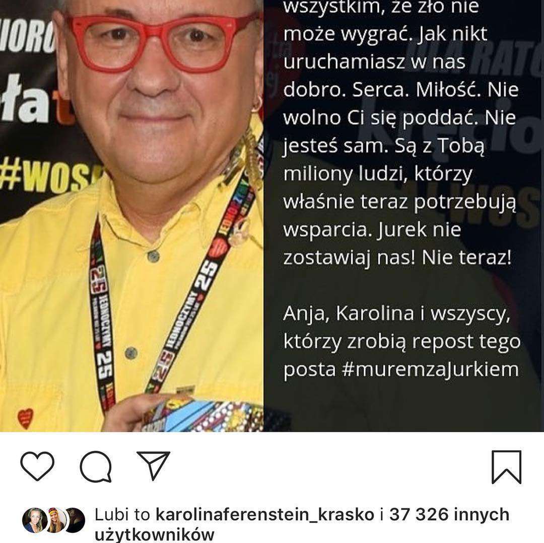 Jarosław Bieniuk wspiera Jurka Owsiaka