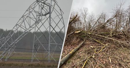 Trąba powietrzna w Wielkopolsce. Słupy zgięte w pół. Pokazano zdjęcia