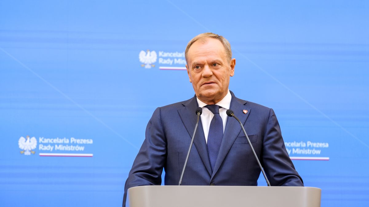 Donald Tusk, Prime Minister of Poland speaks during a press conference where Polish PM announces resignation of four ministers and nominees for the future positions in Chancellery of Polish Prime Minister in WArsaw, Poland on MAy 10, 2024. (Photo by Dominika Zarzycka/NurPhoto via Getty Images)