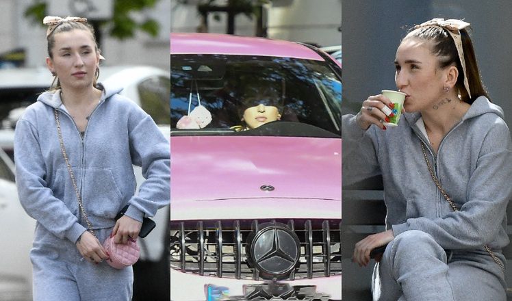 Uzbrojona w torebkę Chanel Marta Linkiewicz popija kawę na ławeczce, po czym wsiada do różowego "merca" (ZDJĘCIA)