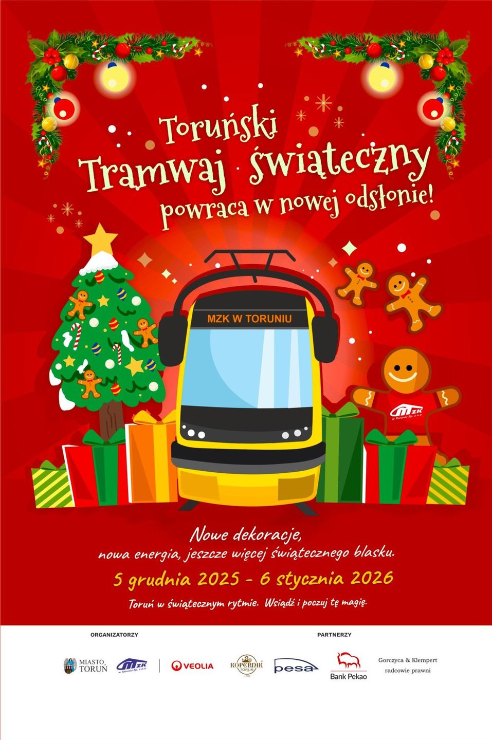Tak wyglądał świąteczny tramwaj MZK w Toruniu w ubiegłym roku. W tym roku wróci na tory już 5 grudnia, w najbliższy piątek. Ma być równie kolorowy, wesoły i smakowity. Szczegóły: w tekście.