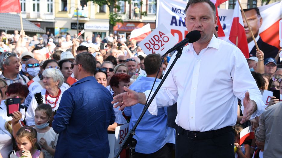 Wybory prezydenckie 2020. Prezydent Andrzej Duda na wiecu wyborczym w Dębicy (woj. podkarpackie)