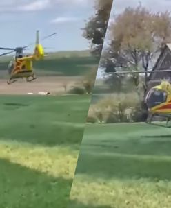 Chciał wystartować, nie zauważył kabli. Jest nagranie