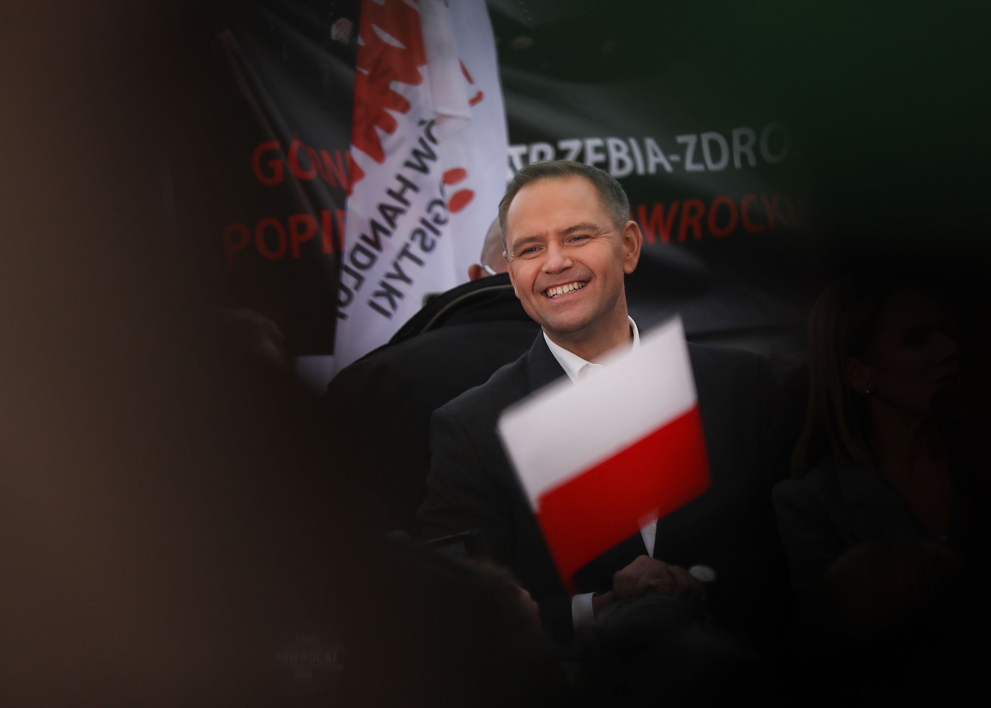 Karol Nawrocki, candidate for president of Poland supported by Law and Justice, participates in an election rally at the Flower Square in Katowice, Poland, on May 29, 2025. In the second round of the election on June 1, Karol Nawrocki faces Rafal Trzaskowski of the Civic Platform. (Photo by Klaudia Radecka/NurPhoto via Getty Images)