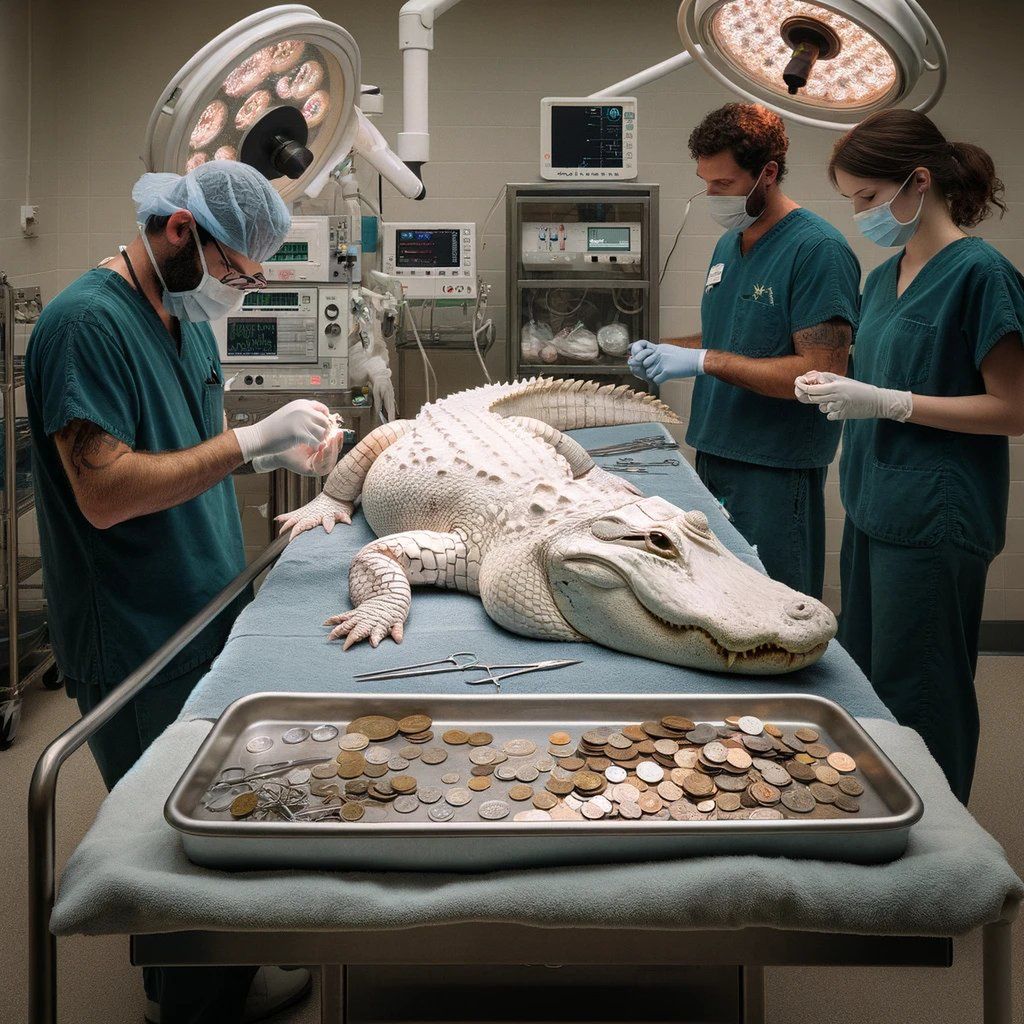 unusual surgery on a 36-year-old white alligator