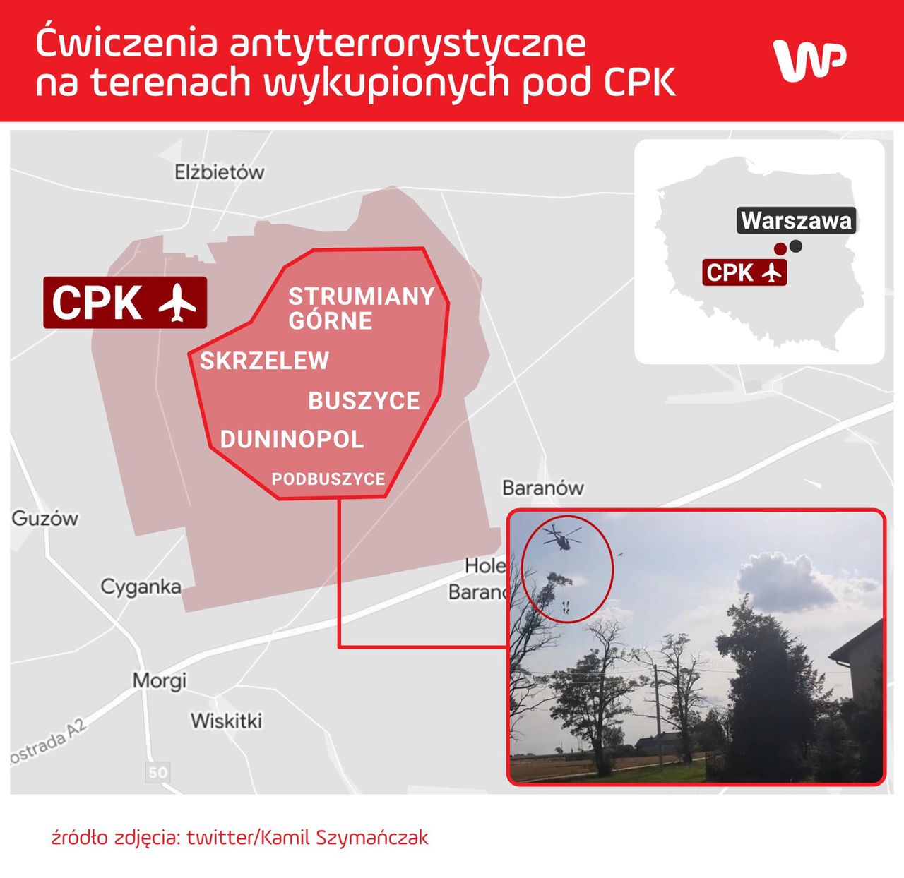 Mapa miejscowości gdzie odbywały się ćwiczenia.
