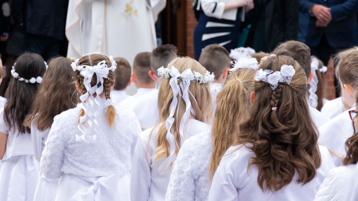 A group of children in solemn white clothes is waiting in front of the entrance to the church. Preparation for the first Holy Communion and for the Holy Mass.
communion, religion, sacrament, christian, catholicism, church, christ, christianity, cross, uniform, spiritual, symbol, ceremony, child, people, white, god, young, easter, holy, childhood, catholic, bible, prayer, kid, tunic, boy, wood, religious, crucifix, pray, jesus, faith, rosary, celebration, believe, person, dress, beautiful, first, kids, cheerful, beauty, shoes, follower, girl, mass, liturgy, liturgical, latin girl