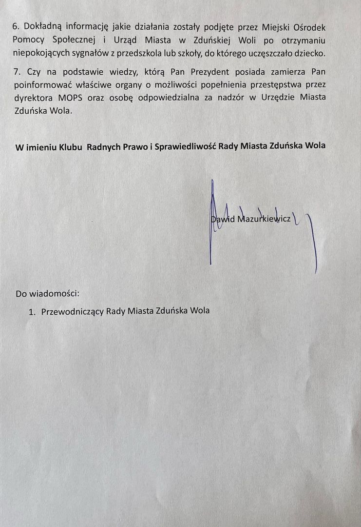 Klub miejskich radnych PiS w Zduńskiej Woli  chce zwolnienia dyrektora opieki społecznej po śmierci 6-letniego chłopca