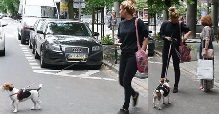 Zborowska z suczką Wiesią walczą o uwagę paparazzi