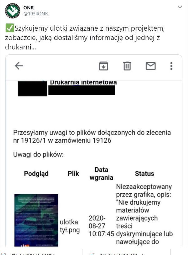 ONR skarży się na odmowę wykonania usługi przez jedną z drukarni