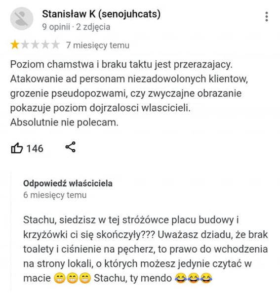 Skandaliczne komentarze "właściciela" restauracji PIU z Bielan Wrocławskich