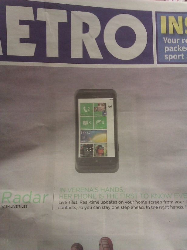 HTC Radar - reklama w gazecie Metro