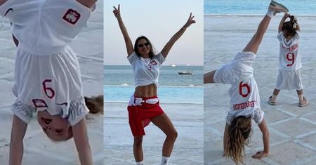 Anna Lewandowska z odkrytym brzuchem zagrzewa polską drużynę do boju (ZDJĘCIA)