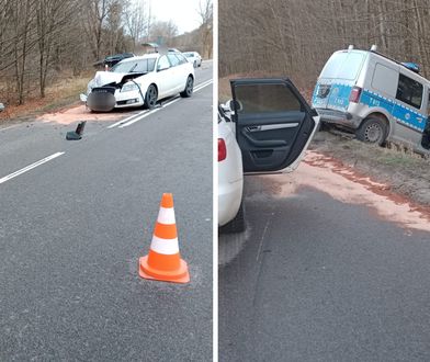 Policjanci zatrzymali się, aby pomóc. Audi nie zdążyło wyhamować