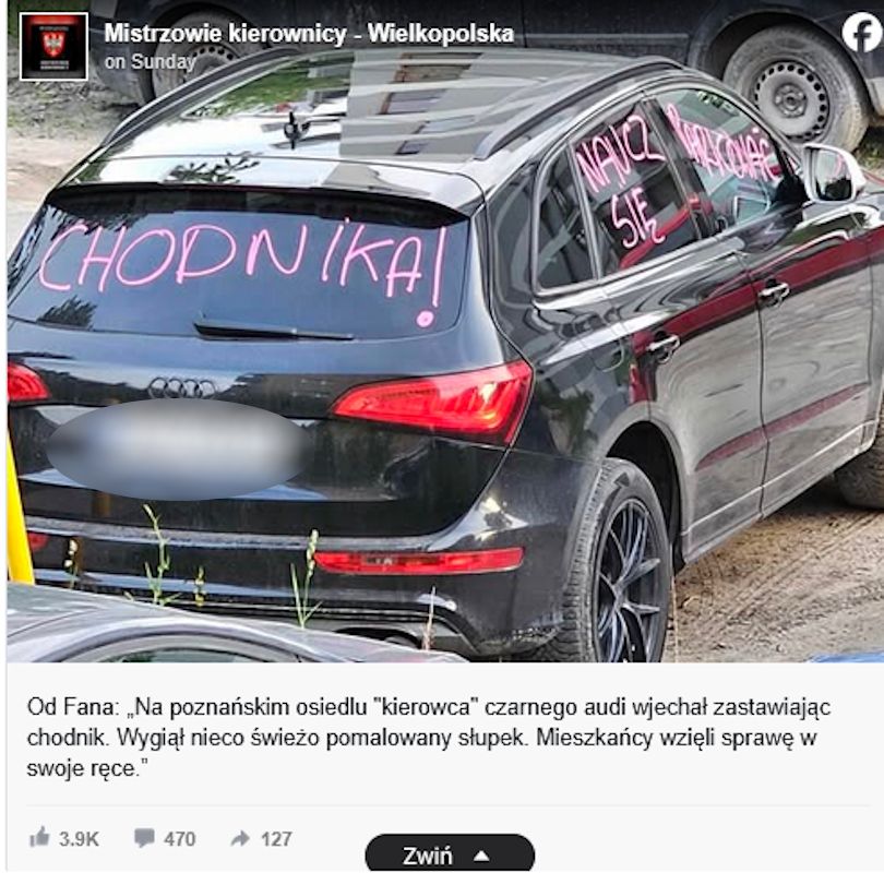 Kierowca zaparkował na chodniku, ktoś pomalował jego auto.