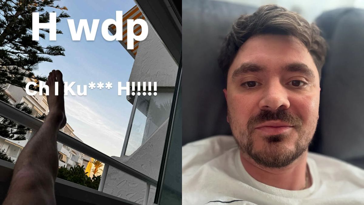 Daniel Martyniuk i jego stopa nadają z balkonu