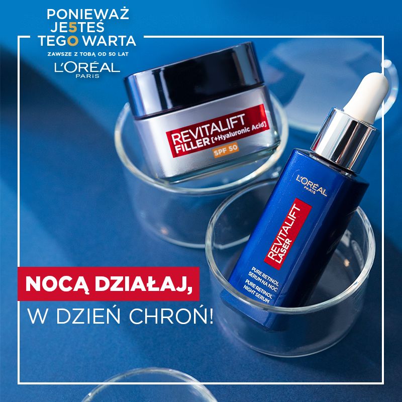 Z RETINOLEM ZWALCZYSZ ZMARSZCZKI NAWET… KIEDY ŚPISZ! Wyjątkowa nowość od L'Oréal Paris : Revitalift Laser Pure Retinol Serum na Noc