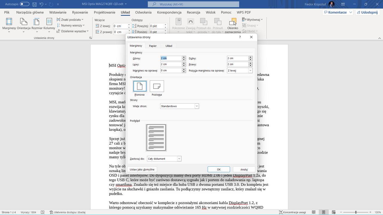 Microsoft Word: jak ustawić marginesy?