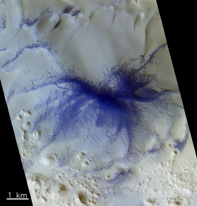 Skupisko wirów pyłowych na Marsie