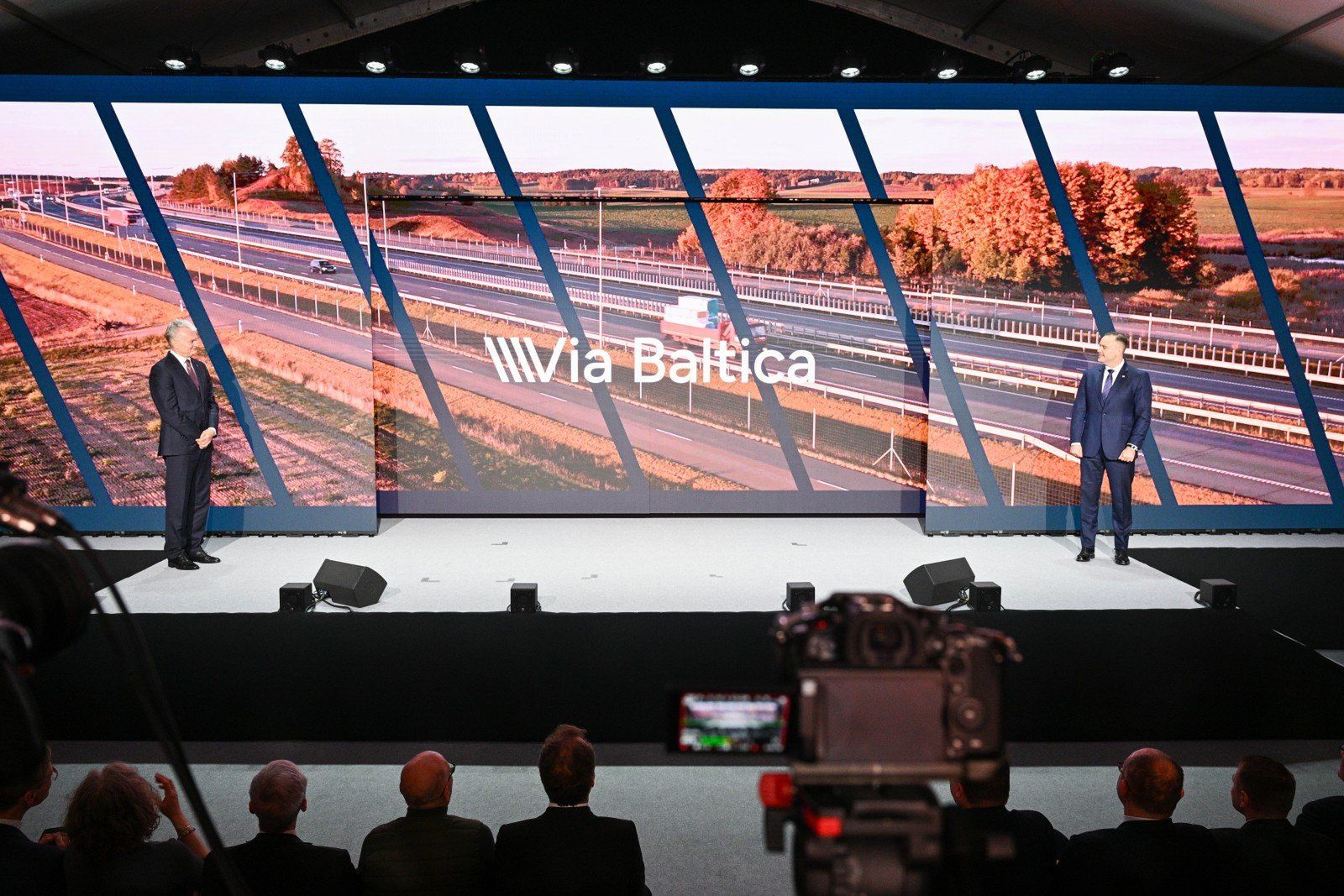 Prezydenci Polski i Litwy podczas uroczystego otwarcia Via Baltica