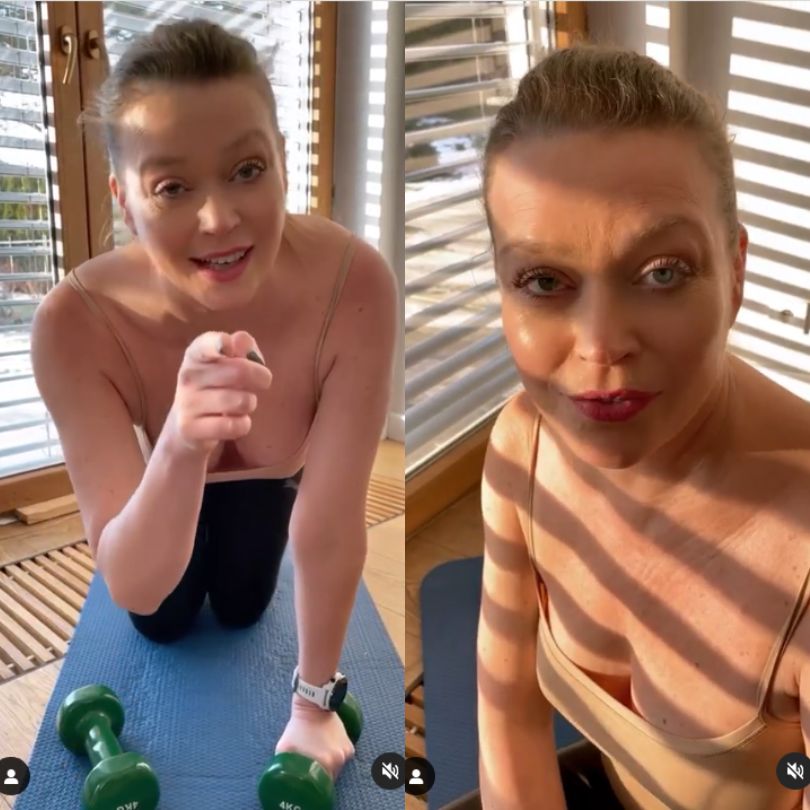 Tamara Arciuch ćwiczy na macie. Tak promuje swój recital
