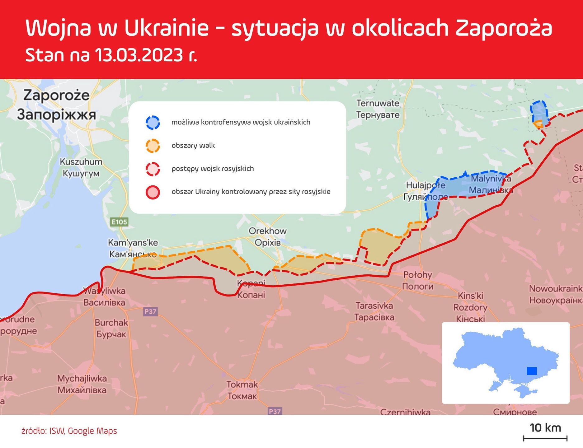 Sytuacja w okolicach Zaporoża. Według raportu ISW